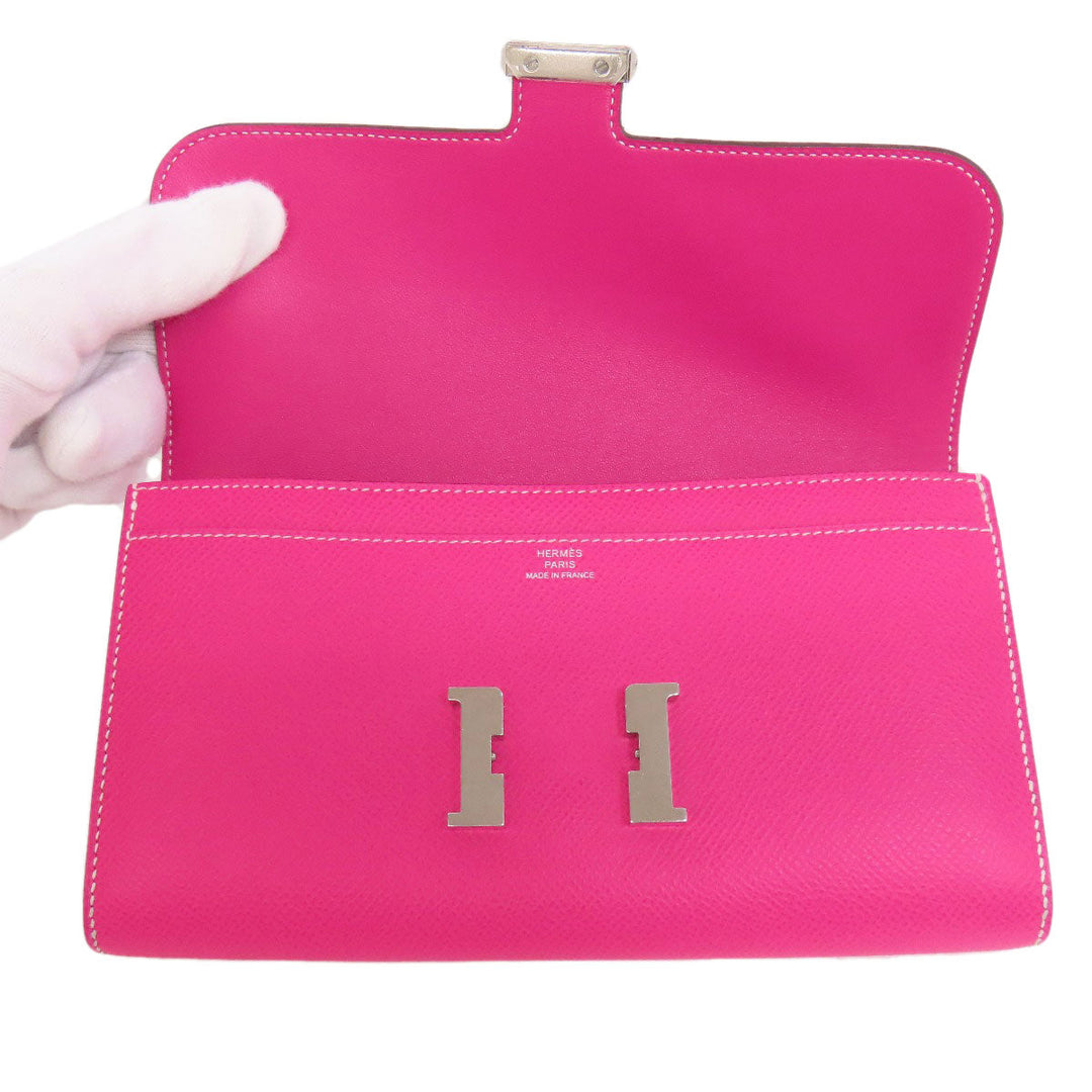 HERMES Long Wallet Purse Epsom pink Constance Long SilverMetal Women Used Authentic