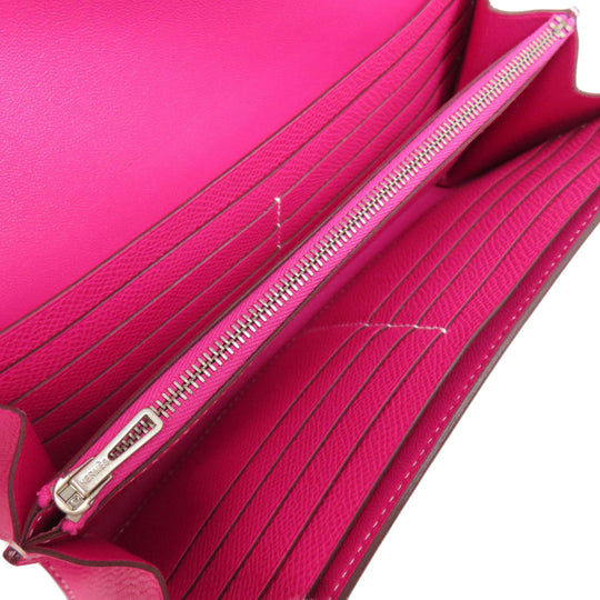 HERMES Long Wallet Purse Epsom pink Constance Long SilverMetal Women Used Authentic