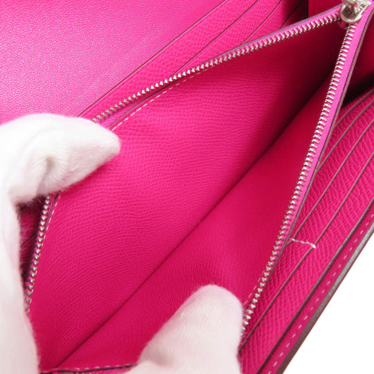 HERMES Long Wallet Purse Epsom pink Constance Long SilverMetal Women Used Authentic