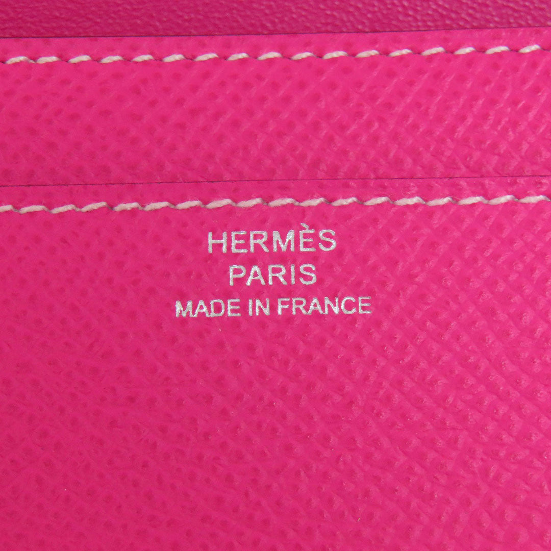 HERMES Long Wallet Purse Epsom pink Constance Long SilverMetal Women Used Authentic