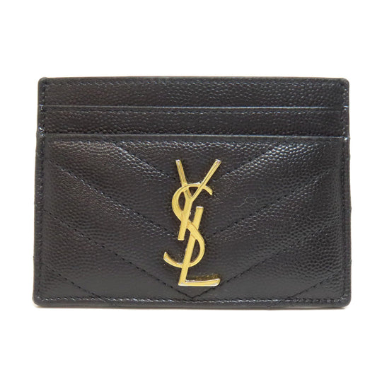 YVES SAINT LAURENT Card Case leather black logo Women Used Authentic