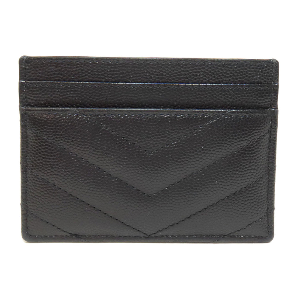 YVES SAINT LAURENT Card Case leather black logo Women Used Authentic
