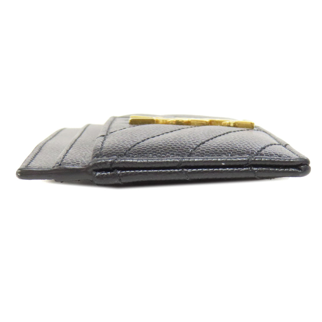 YVES SAINT LAURENT Card Case leather black logo Women Used Authentic