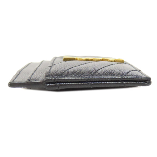YVES SAINT LAURENT Card Case leather black logo Women Used Authentic