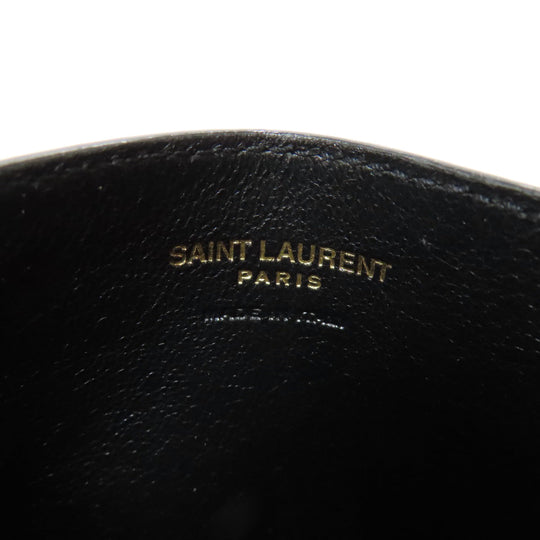 YVES SAINT LAURENT Card Case leather black logo Women Used Authentic