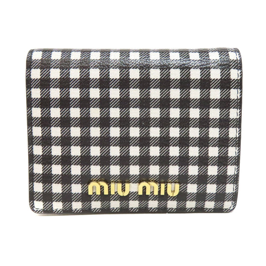 MIUMIU Bifold Wallet PVC black Check Pattern Women Used Authentic
