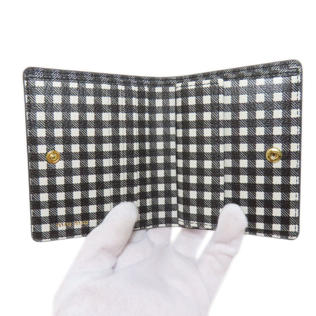 MIUMIU Bifold Wallet PVC black Check Pattern Women Used Authentic