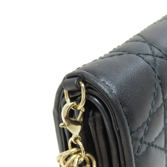 Christian Dior Bifold Wallet Calfskin black Lady Dior Compact Wallet Women Used Authentic