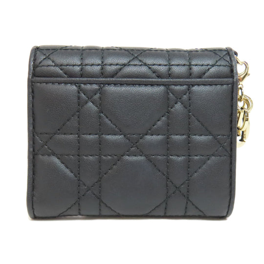 Christian Dior Bifold Wallet Calfskin black Lady Dior Compact Wallet Women Used Authentic