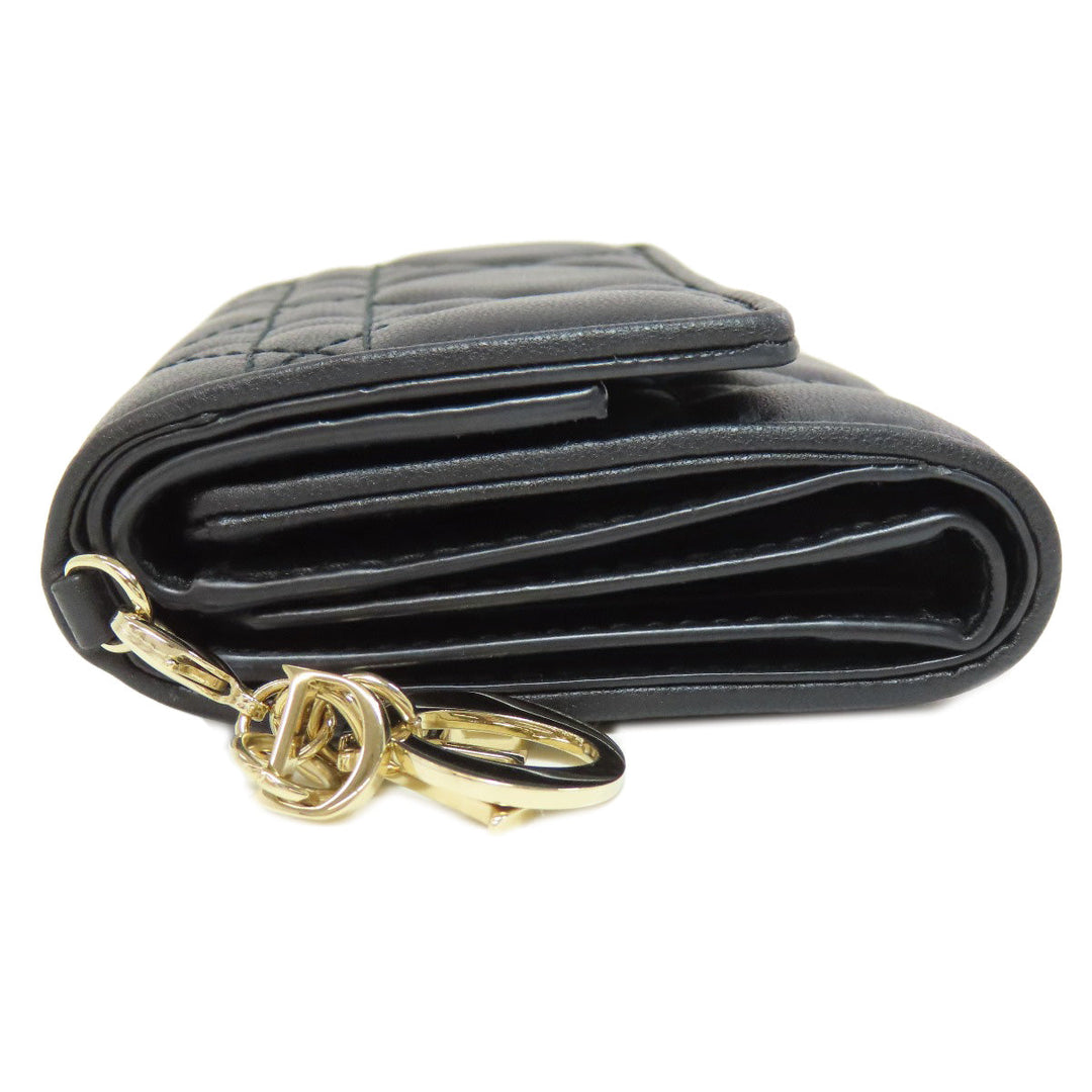 Christian Dior Bifold Wallet Calfskin black Lady Dior Compact Wallet Women Used Authentic
