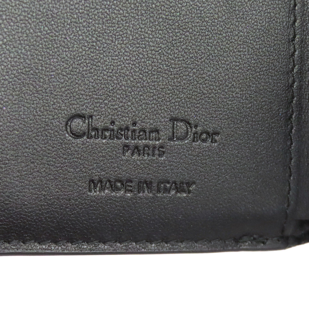 Christian Dior Bifold Wallet Calfskin black Lady Dior Compact Wallet Women Used Authentic