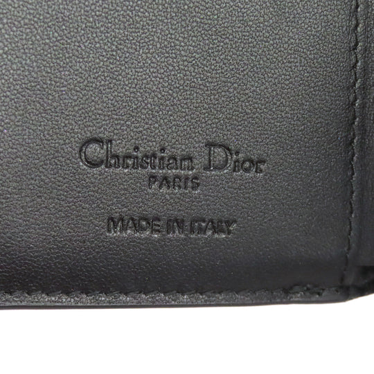 Christian Dior Bifold Wallet Calfskin black Lady Dior Compact Wallet Women Used Authentic