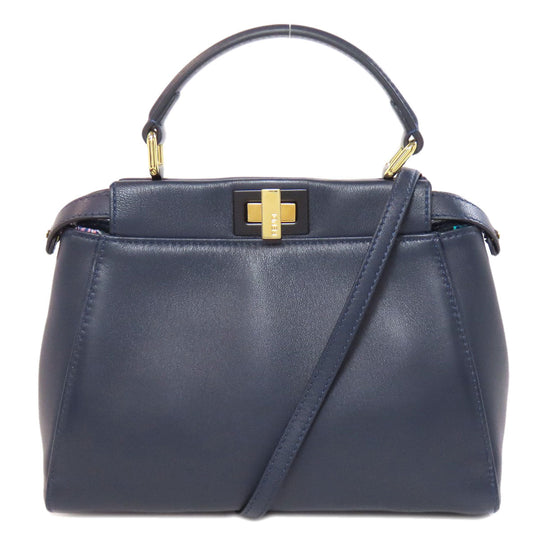 FENDI Handbag Calfskin Navy Peekaboo Mini 2WAY