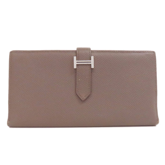 HERMES Long Wallet Purse Epsom gray Bearn soufflet ethane SilverMetal Women Used Authentic