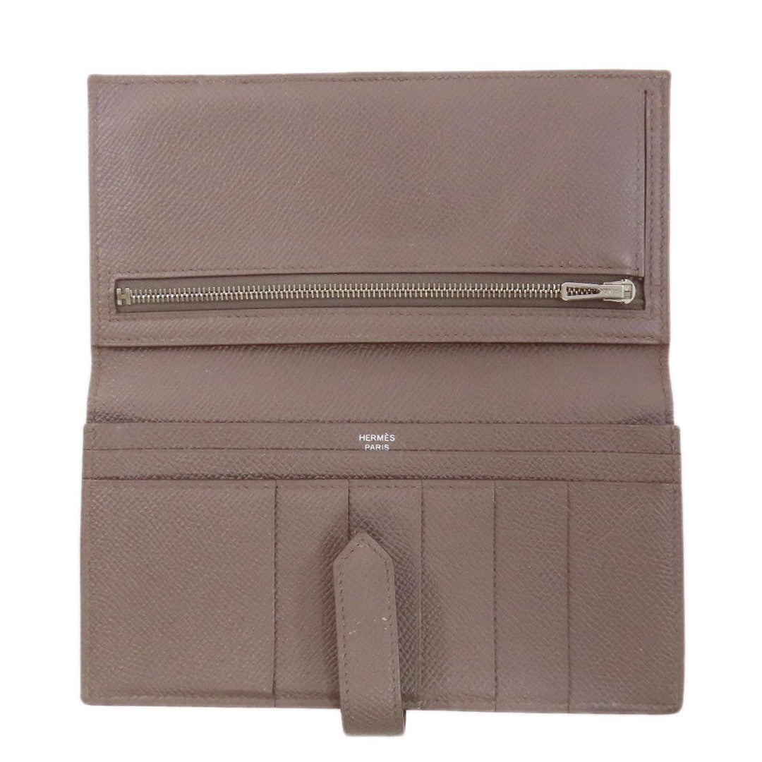 HERMES Long Wallet Purse Epsom gray Bearn soufflet ethane SilverMetal Women Used Authentic