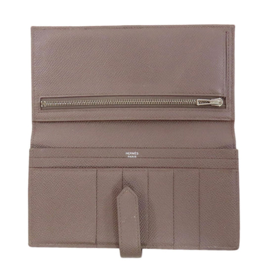 HERMES Long Wallet Purse Epsom gray Bearn soufflet ethane SilverMetal Women Used Authentic