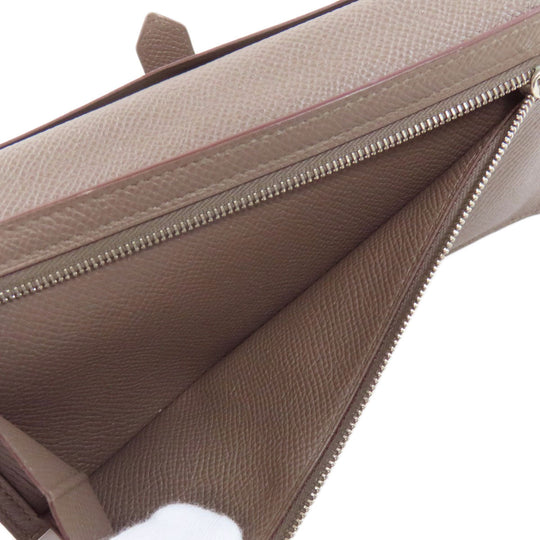 HERMES Long Wallet Purse Epsom gray Bearn soufflet ethane SilverMetal Women Used Authentic