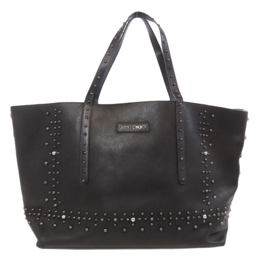 JIMMY CHOO Tote Bag leather black Studs Women Used Authentic
