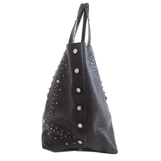 JIMMY CHOO Tote Bag leather black Studs Women Used Authentic