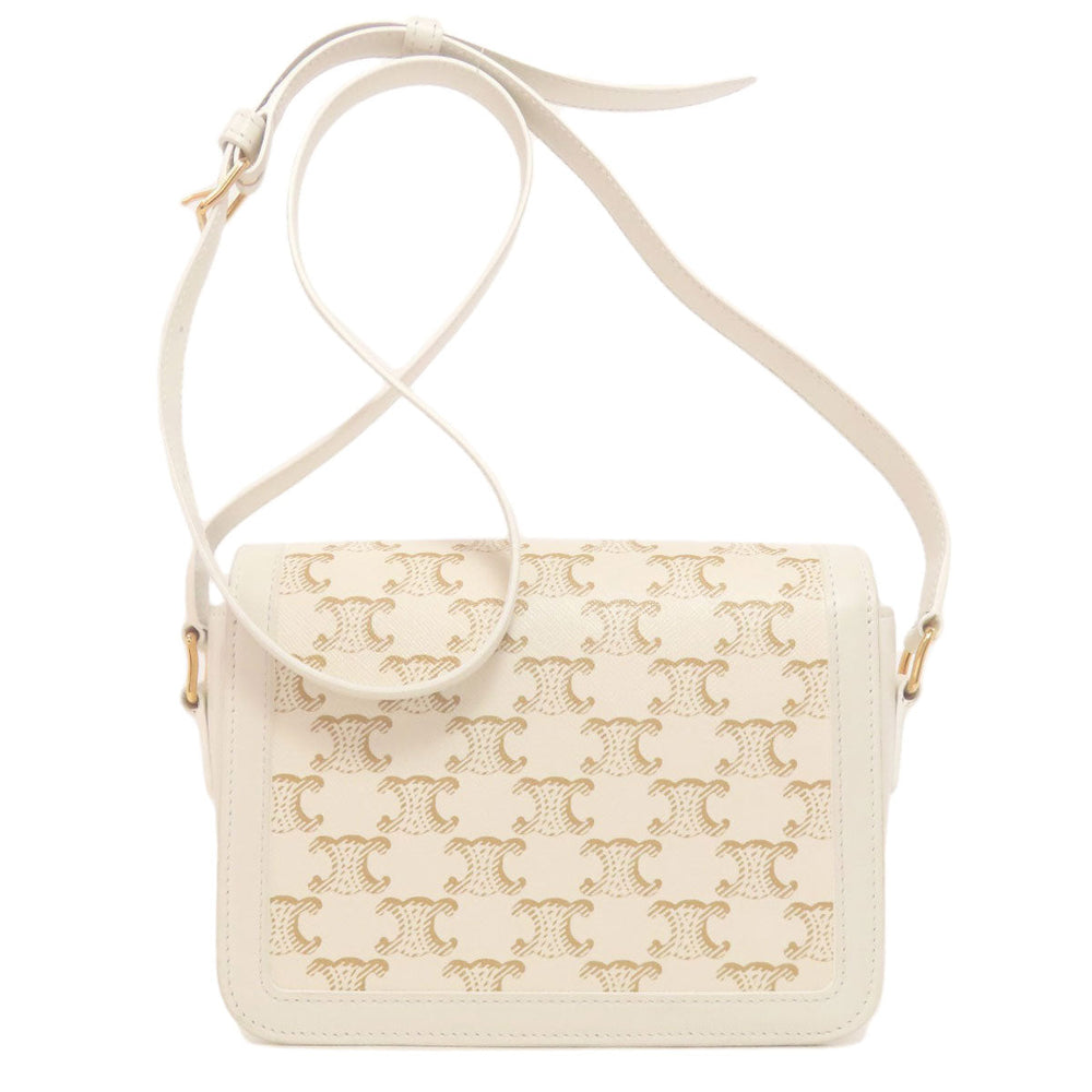 CELINE Shoulder Bag PVC , Calfskin white Teen Triomphe Women Used Authentic