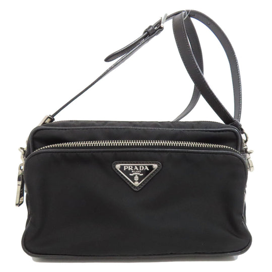 PRADA Shoulder Bag Nylon black logoMetal Women Used Authentic