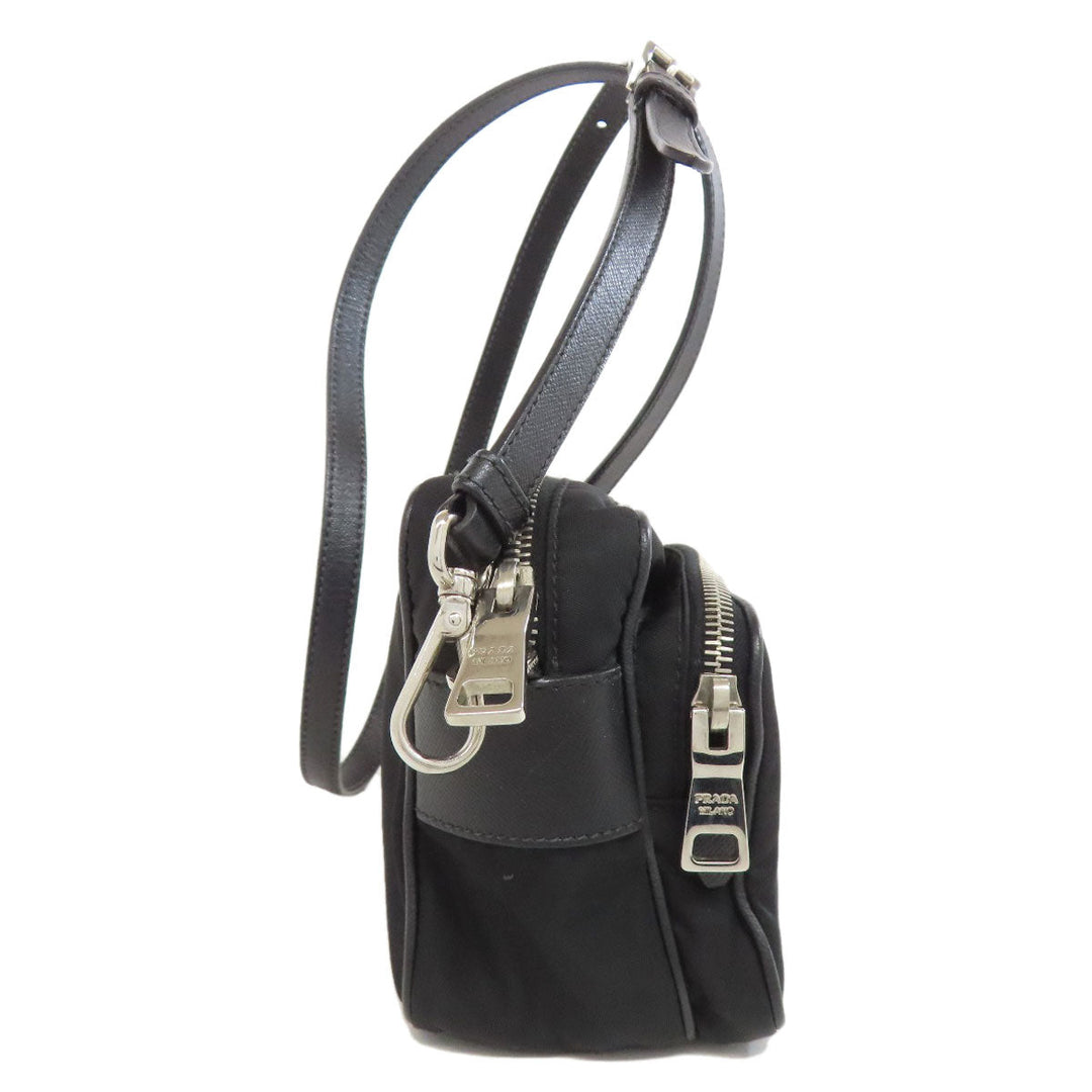 PRADA Shoulder Bag Nylon black logoMetal Women Used Authentic