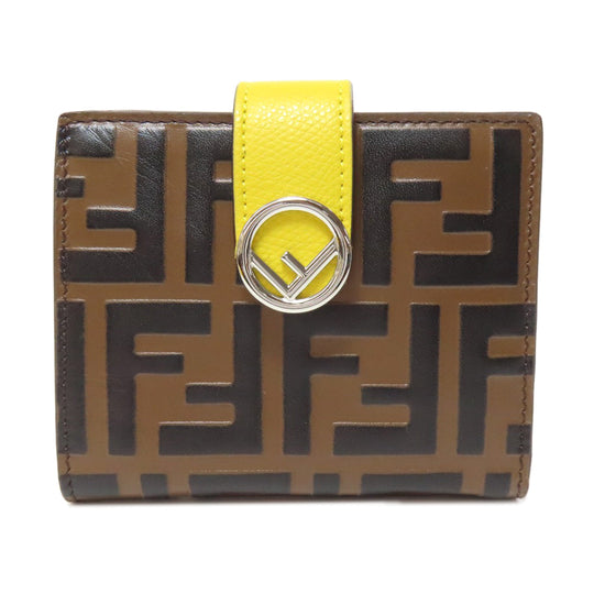 FENDI Bifold Wallet Calfskin Brown Zucca Pattern Embossed F is Fendi