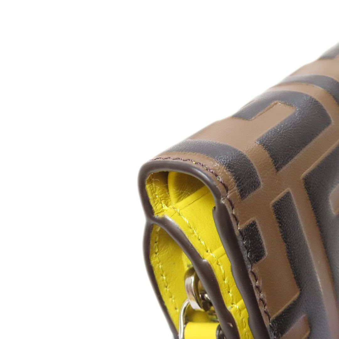 FENDI Bifold Wallet Calfskin Brown Zucca Pattern Embossed F is Fendi