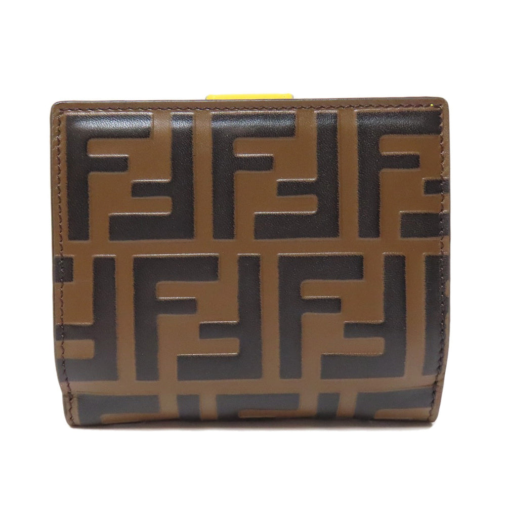 FENDI Bifold Wallet Calfskin Brown Zucca Pattern Embossed F is Fendi