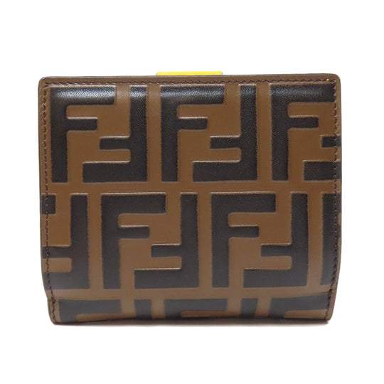 FENDI Bifold Wallet Calfskin Brown Zucca Pattern Embossed F is Fendi