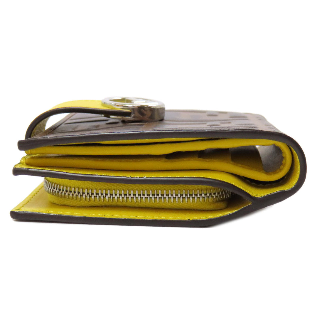 FENDI Bifold Wallet Calfskin Brown Zucca Pattern Embossed F is Fendi
