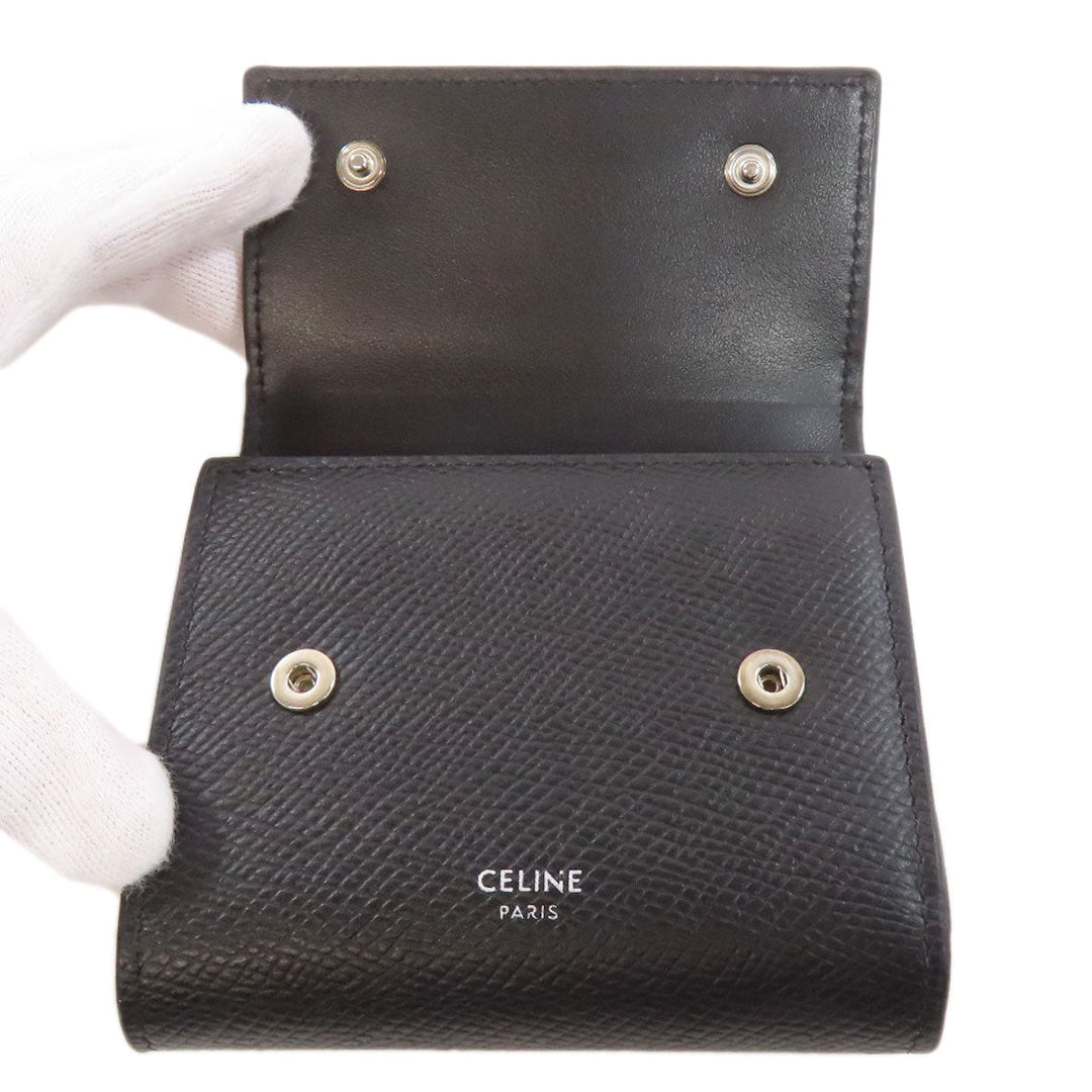 CELINE Bifold Wallet Calfskin black logo Women Used Authentic