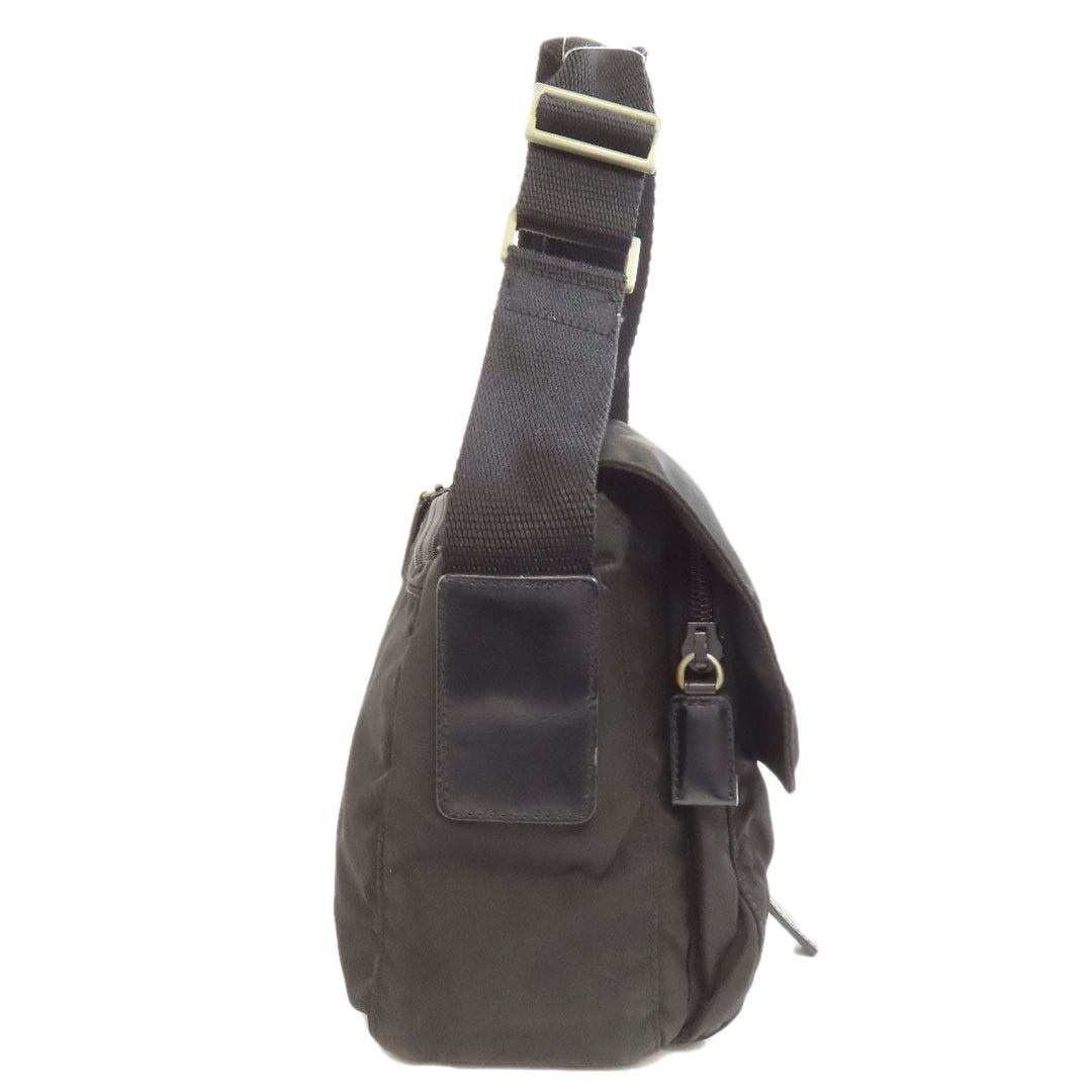 PRADA Shoulder Bag Nylon black logoMetal Women Used Authentic
