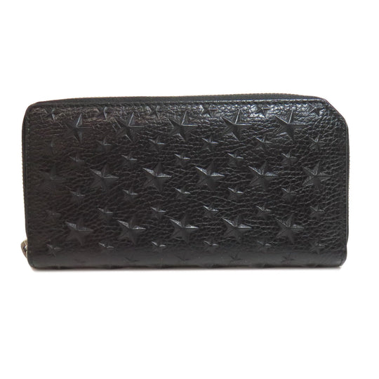 JIMMY CHOO Long Wallet Purse leather black Star motif Women Used Authentic