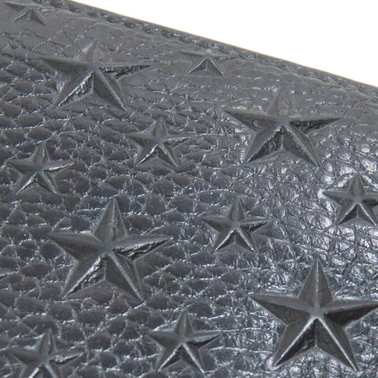JIMMY CHOO Long Wallet Purse leather black Star motif Women Used Authentic