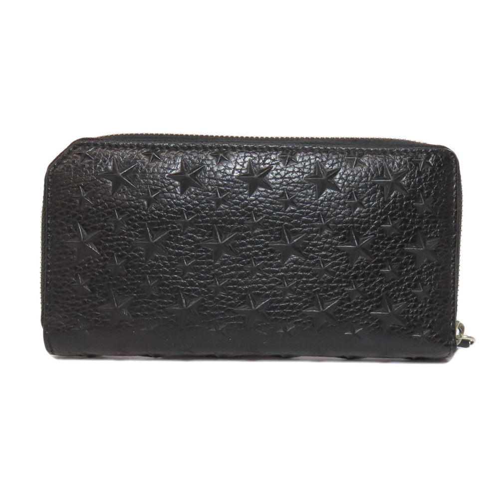 JIMMY CHOO Long Wallet Purse leather black Star motif Women Used Authentic