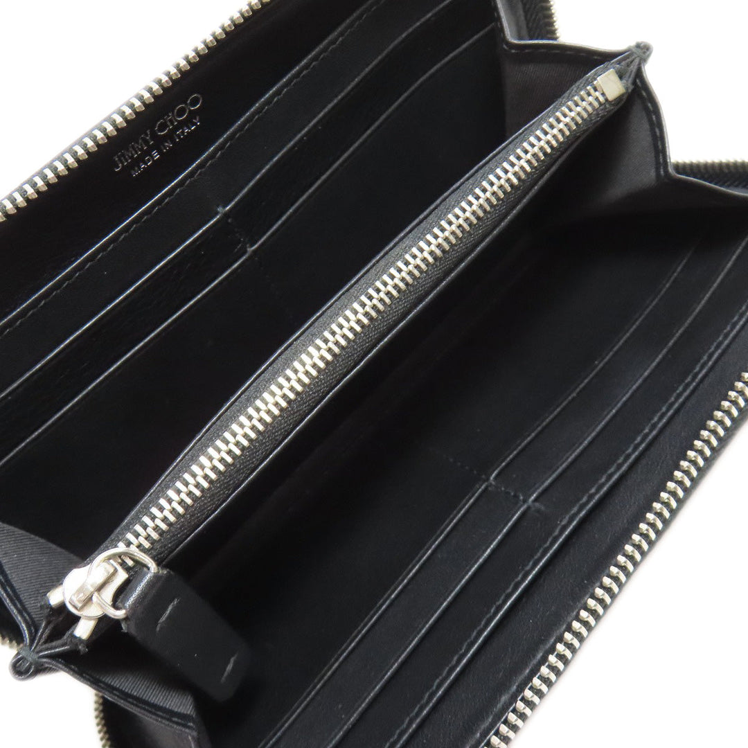 JIMMY CHOO Long Wallet Purse leather black Star motif Women Used Authentic
