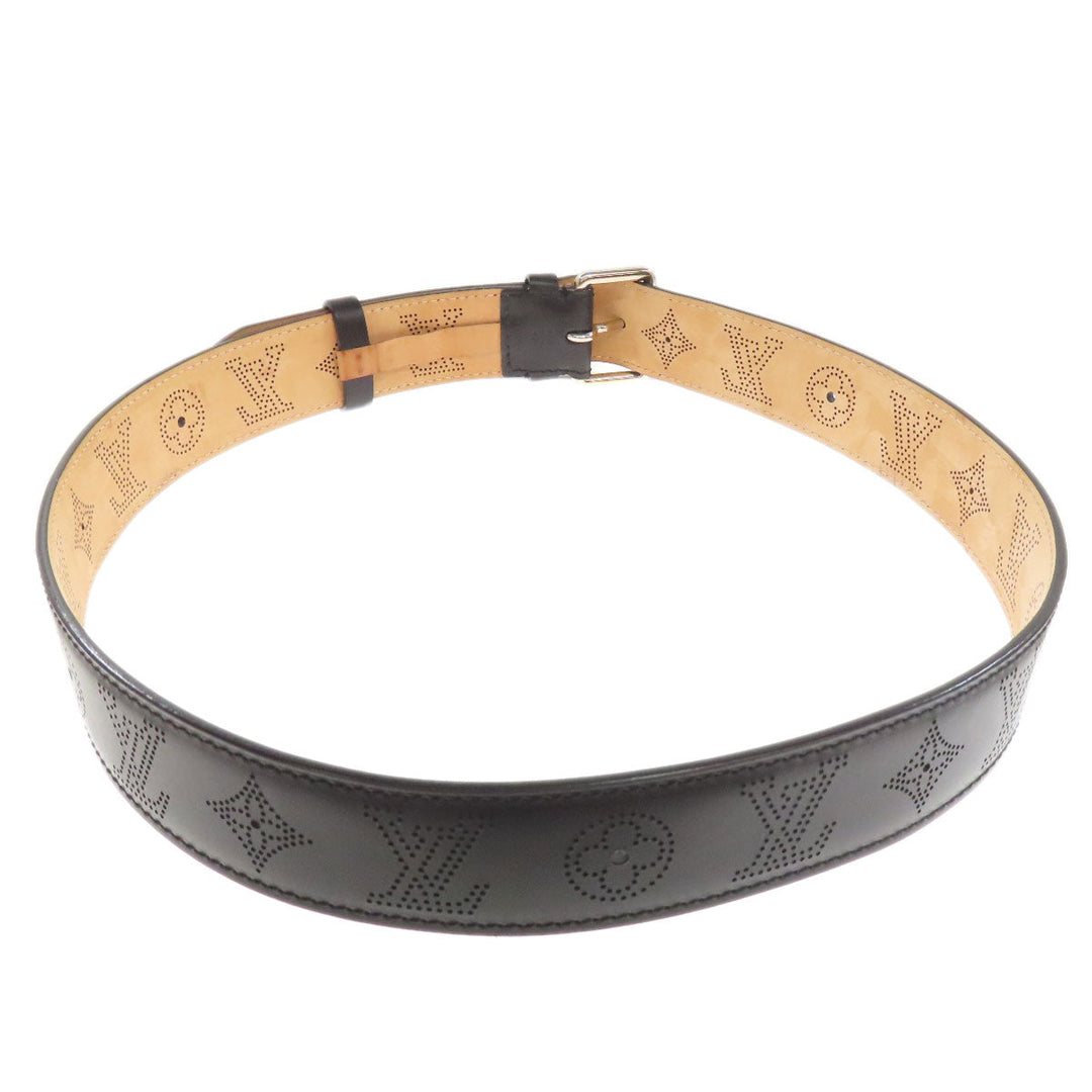 LOUIS VUITTON belt M6931 Mahina leather black Suntur/Perfo mens Used Authentic