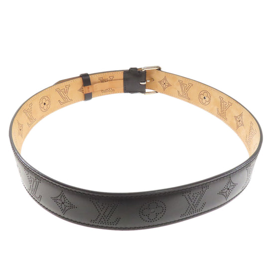 LOUIS VUITTON belt M6931 Mahina leather black Suntur/Perfo mens Used Authentic