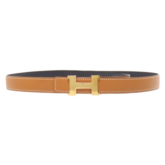 HERMES belt Calfskin Brown H Belt Gold Metal