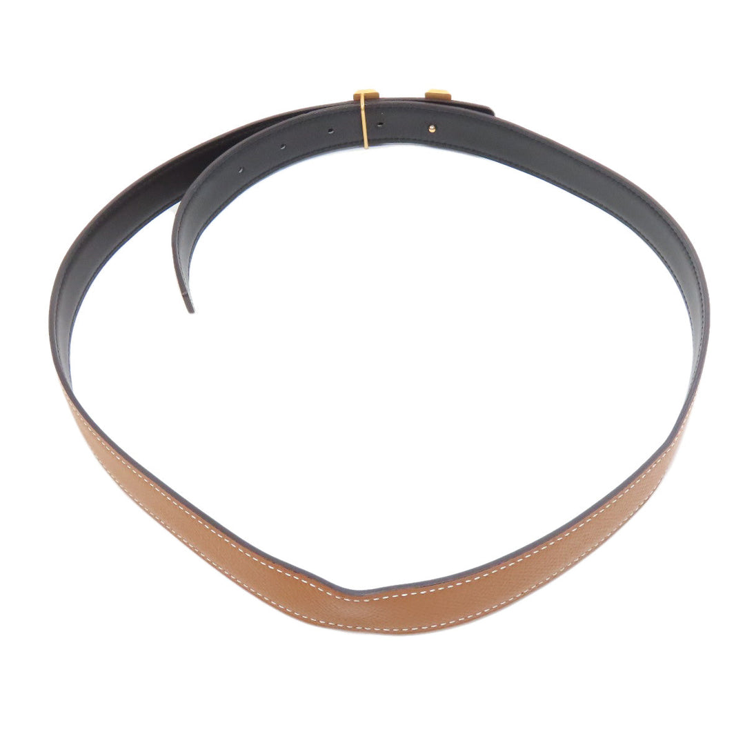 HERMES belt Calfskin Brown H Belt Gold Metal
