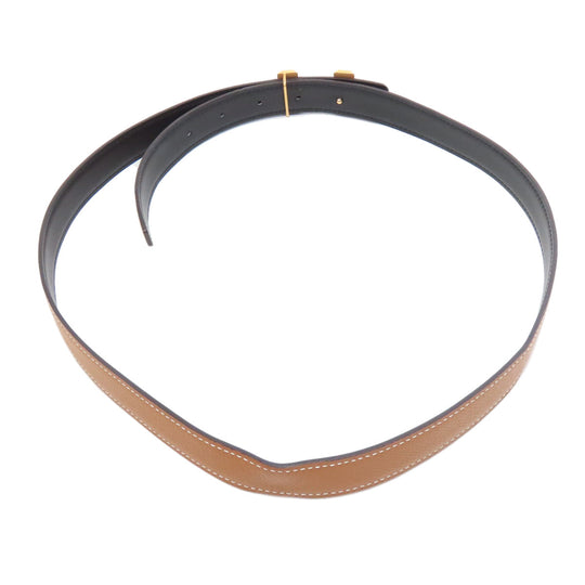 HERMES belt Calfskin Brown H Belt Gold Metal