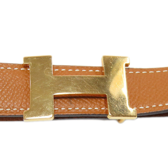 HERMES belt Calfskin Brown H Belt Gold Metal