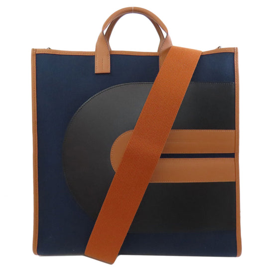 HERMES Handbag Towar Officche Navy VINYL Women Used Authentic