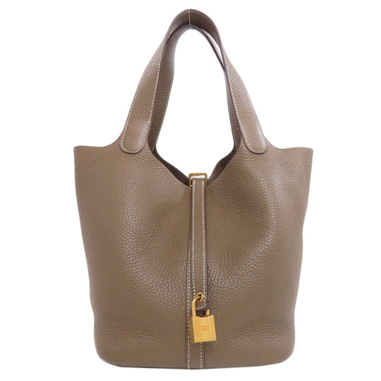 HERMES Handbag Taurillon Clemence beige Picotin Lock MM Etoupe Gold Metal