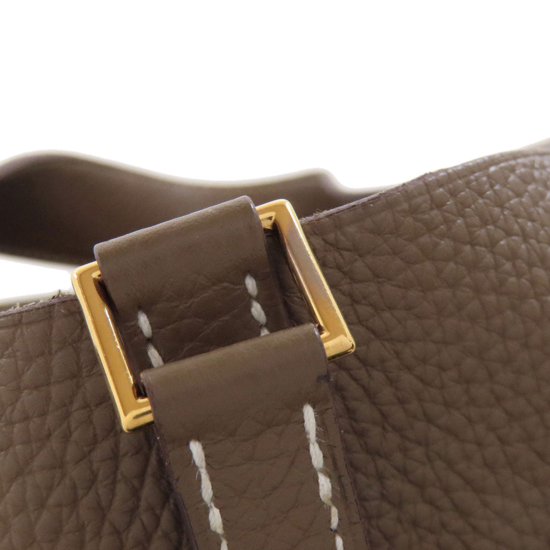 HERMES Handbag Taurillon Clemence beige Picotin Lock MM Etoupe Gold Metal