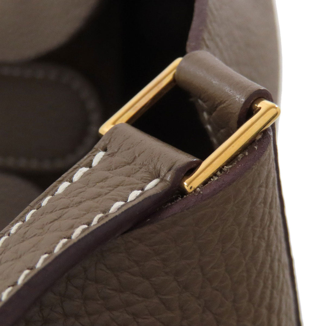 HERMES Handbag Taurillon Clemence beige Picotin Lock MM Etoupe Gold Metal
