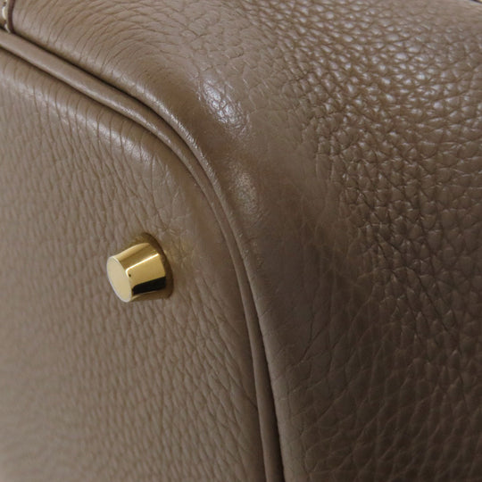 HERMES Handbag Taurillon Clemence beige Picotin Lock MM Etoupe Gold Metal