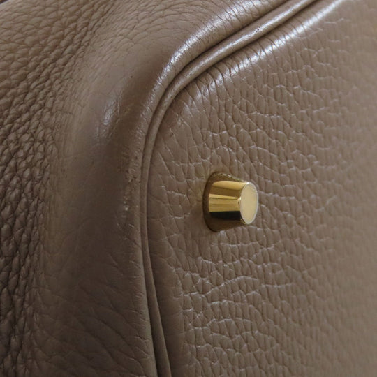 HERMES Handbag Taurillon Clemence beige Picotin Lock MM Etoupe Gold Metal
