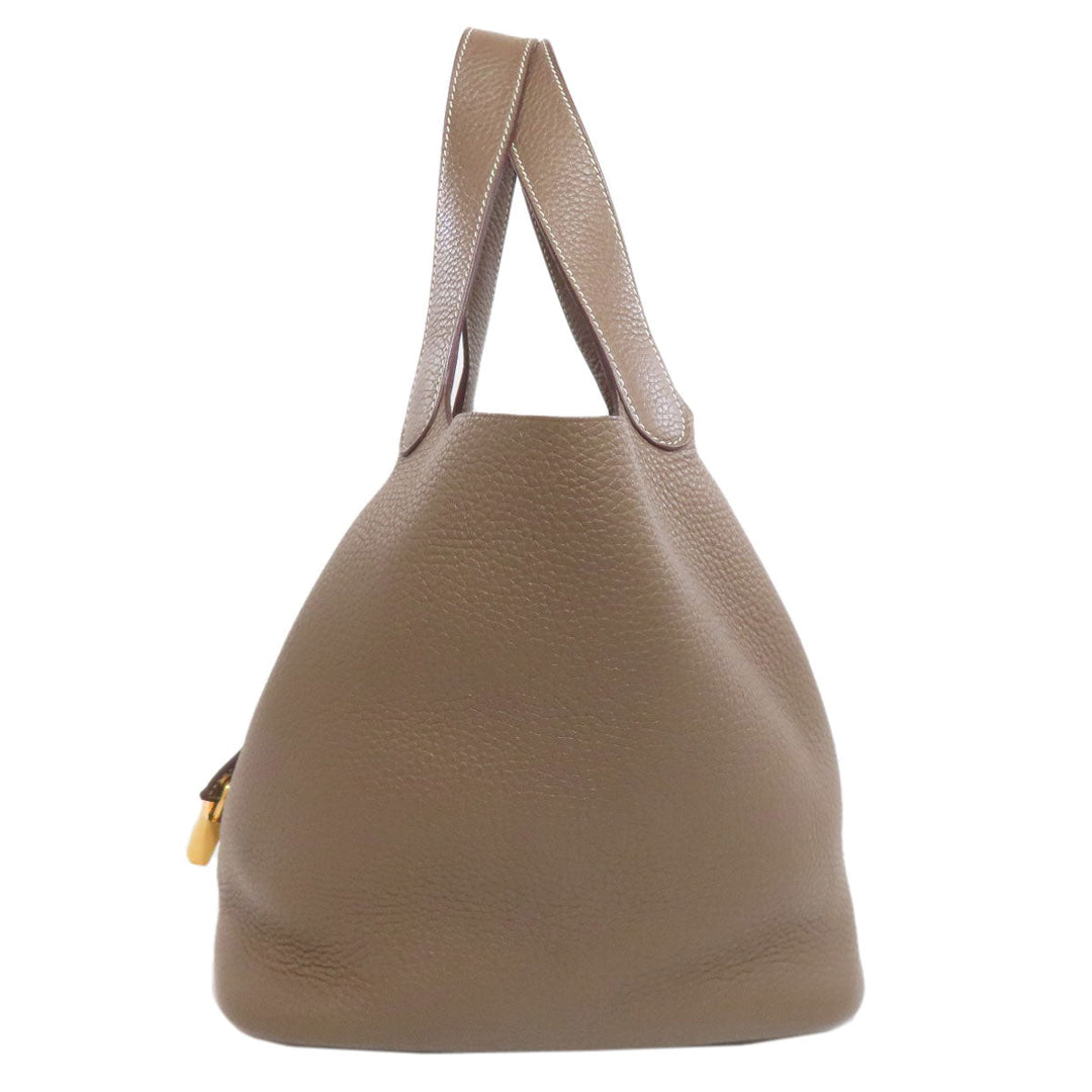 HERMES Handbag Taurillon Clemence beige Picotin Lock MM Etoupe Gold Metal